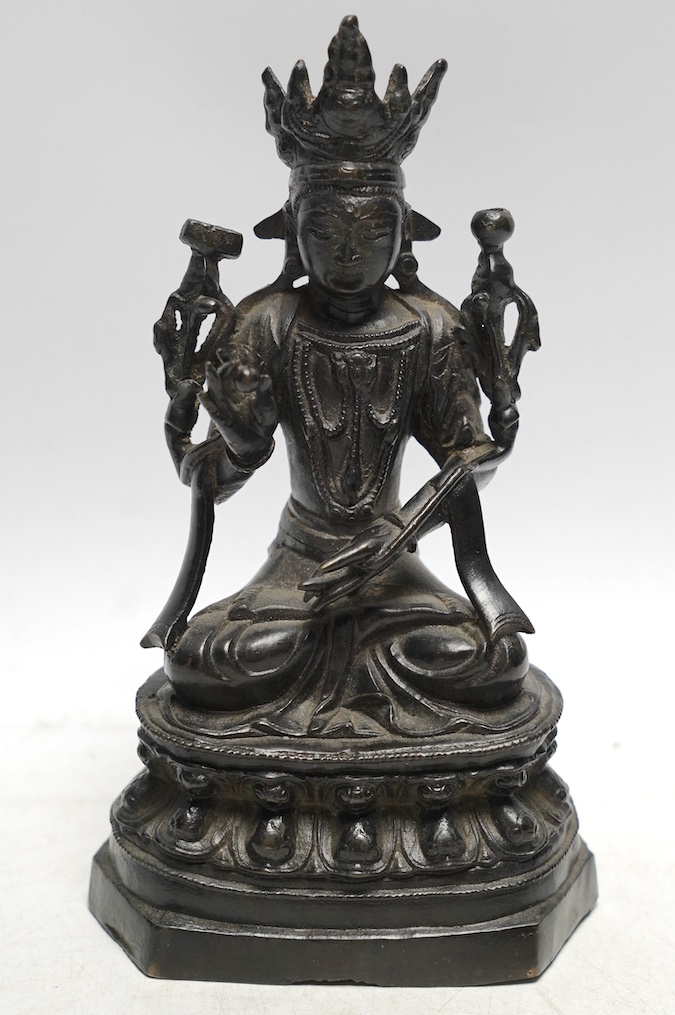 A Chinese lacquered bronze figure of Bodhisattva, 19cm. Condition - fair